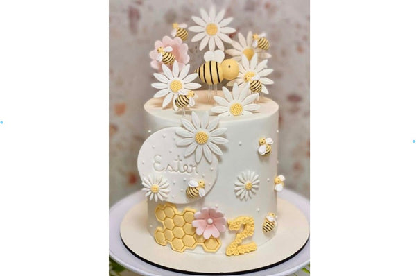 Special Order Daisy and Bees 5&7 Cake plus macarons