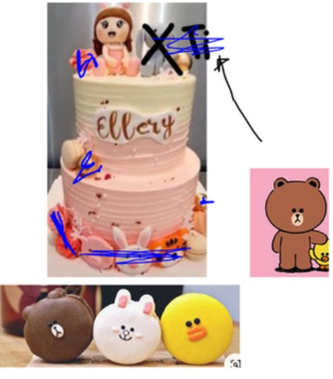 Special Order Fondant GIrl with Line Bear 6&8" Promo with customized macarons
