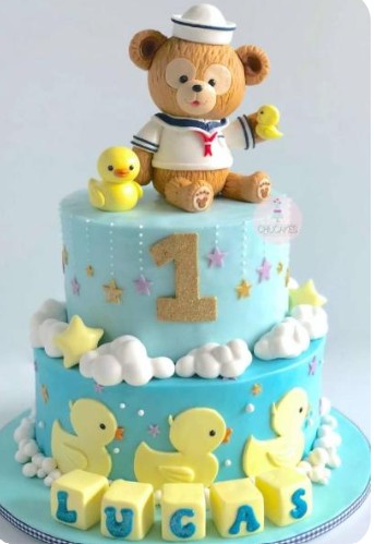 Special Order 5&7" Bear Sailor 2 Tier cake