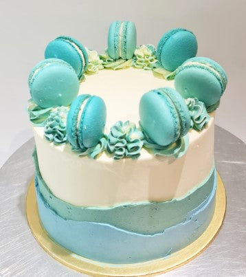 Teal Blue Macarons Swirl Cake
