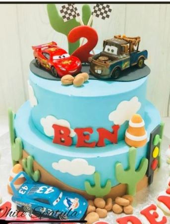 Special Order 2 Tier Lightning McQueen Cake Promo Set 5&7", 12 cupcakes and 20 macarons