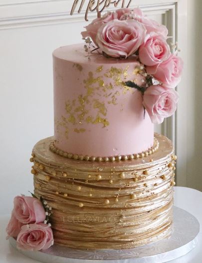 Special Order for Pink & Gold Floral  Promo 5&7" cake, 12 cupcakes and 20 Macarons