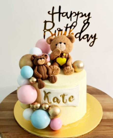 Special Order 2 tier Bear with Balloons Cake