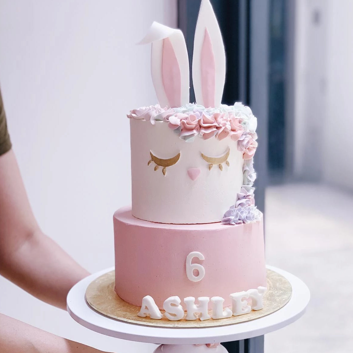 The Sensational Cakes: Pink ombre cream cake with 3d sugar topper Bunny  girl theme birthday cake Singapore